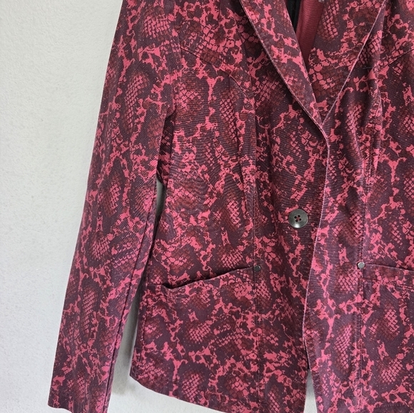 G.I.L.I. Blazer Jacket Women 10 Red Snake Animal Printed Stretch Canvas New - Picture 4 of 12